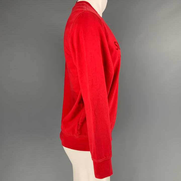 SUPREME Sudadera de algodón con cuello redondo y logo rojo Talla S