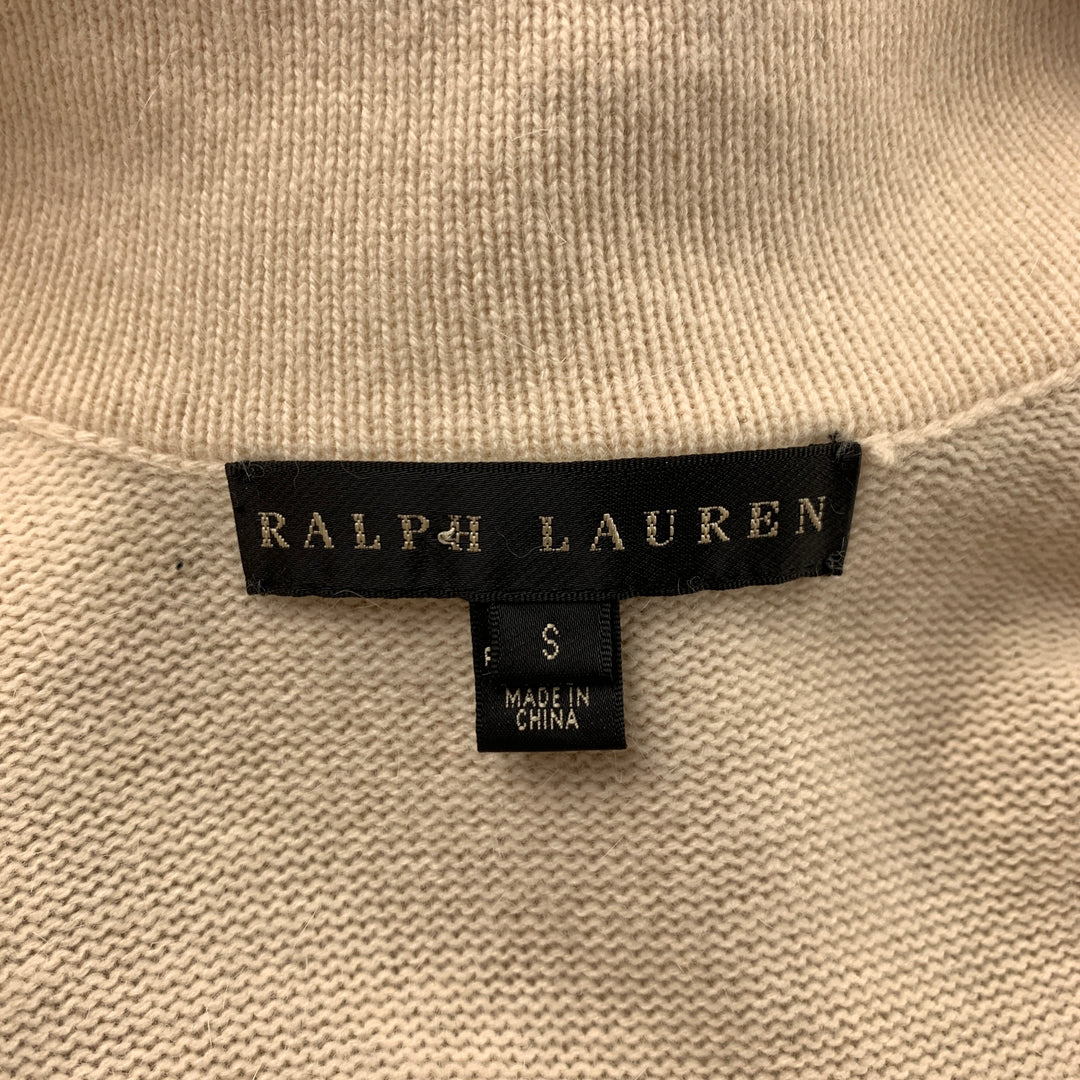 RALPH LAUREN Black Label Size S Cream Cashmere Blend Leather Trim Sweater