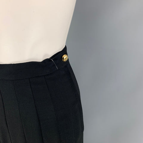 Vinatge SALVATORE FERRAGAMO Size 4 Black Wool Pleated Wide Leg Dress Pants