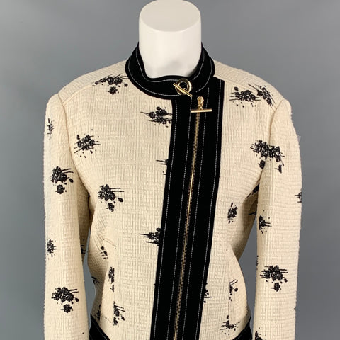 DEREK LAM Size 6 Cream Black Marbled Boucle Cotton Jacket