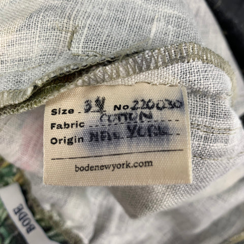 BODE Size 34 Grey Green Leaf Print Cotton Drawstring Casual Pants