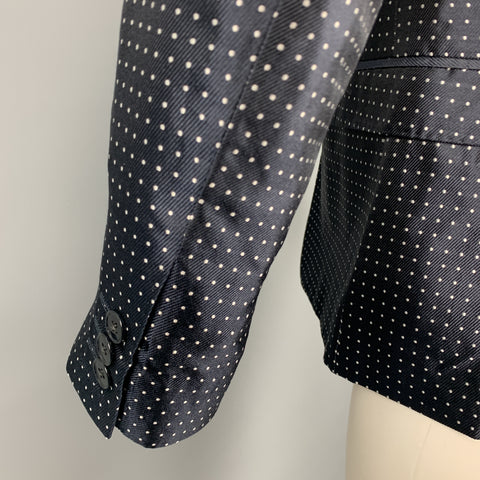 DOLCE & GABBANA Size 36 Navy Dots Silk Peak Lapel Sport Coat