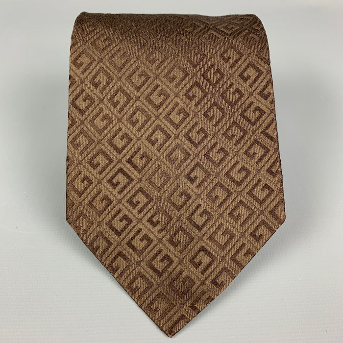 GUCCI Brown Textured Silk Jacquard Tie