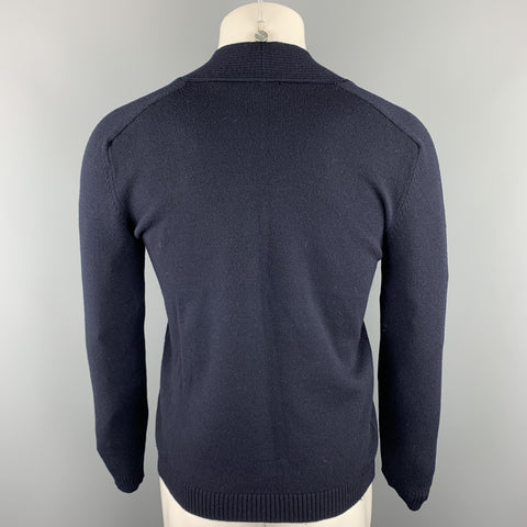 JIL SANDER Size 40 Navy Solid Wool / Polyester Ribbed Collar Sweater