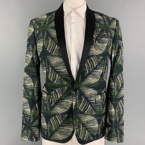 DSQUARED2 Size 46 Olive Black White Print Viscose Linen Sport Coat
