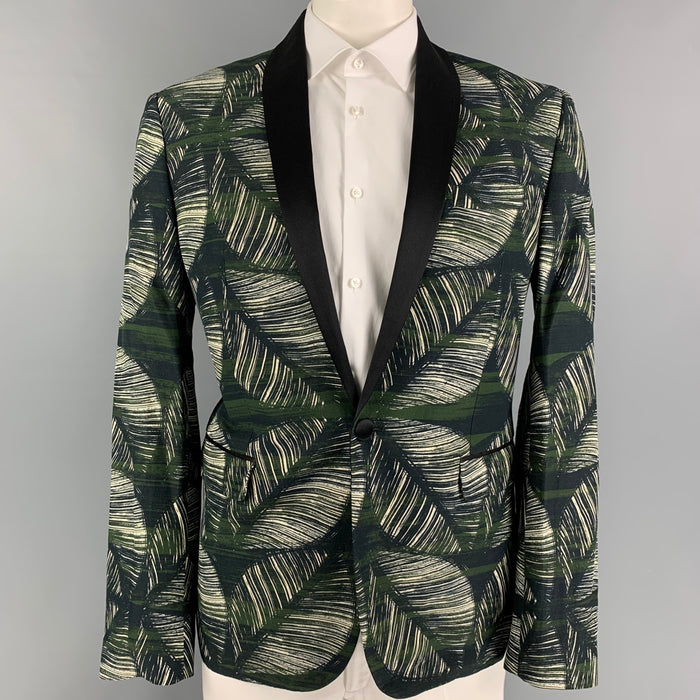 DSQUARED2 Size 46 Olive Black White Print Viscose Linen Sport Coat