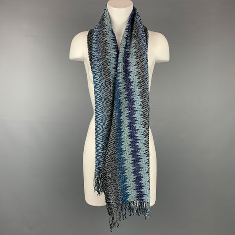MISSONI Écharpe tricotée en mélange d'acrylique bleu et gris Zig-Zag