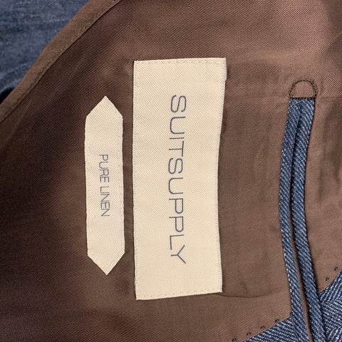 SUIT SUPPLY Size 38 Blue Herringbone Linen Notch Lapel Suit
