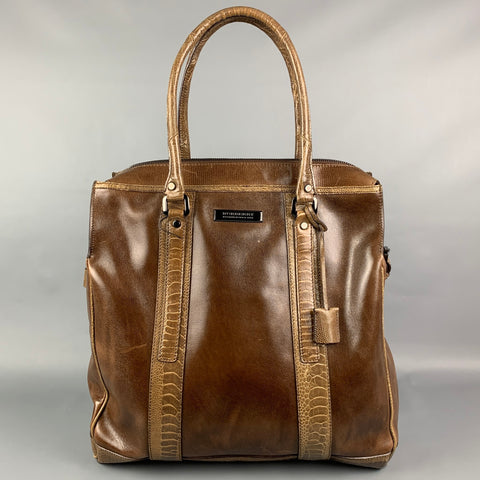 BURBERRY PRORSUM Fall 2008 Brown Leather Ostrich Trim Tote Bag