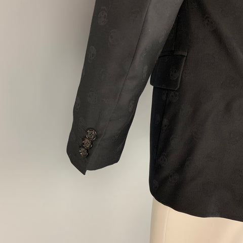 ALEXANDER MCQUEEN Size 38 Black on Black Skull Print Virgin Wool Sport Coat