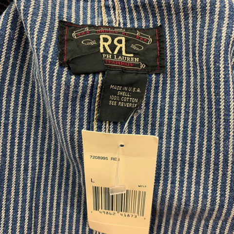 RRL by RALPH LAUREN Size L Blue White Stripe Cotton Zip Up Jacket