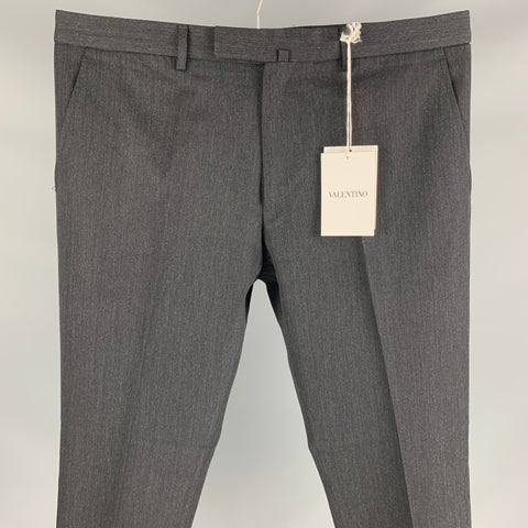 VALENTINO Size 32 Charcoal & Olive Wool Tuxedo Dress Pants