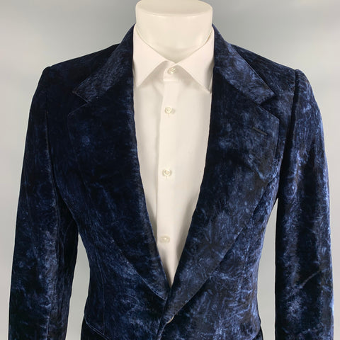 YVES SAINT LAURENT Size 38 Regular Navy Print Velvet Notch Lapel Sport Coat