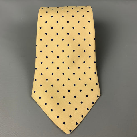 BARNEY'S NEW YORK Yellow Navy Polka Dot Tie