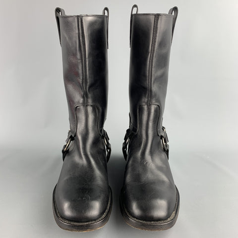 MIU MIU Size 11 Black Leather Harness Pull On Boots