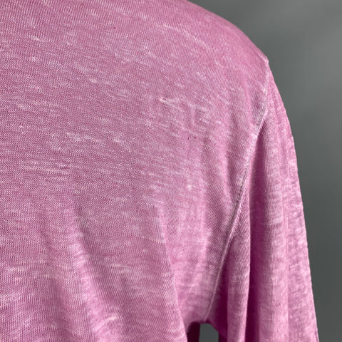 120% LINO Size 46 Pink Linen Henley Pullover