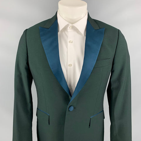 PAUL SMITH Soho Fit Size 38 Regular Forest Green & Teal Wool / Mohair Peak Lapel Sport Coat