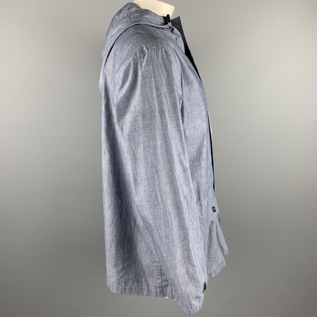 MARGARET HOWELL Size XL Indigo Cotton Buttoned Hooded Jacket