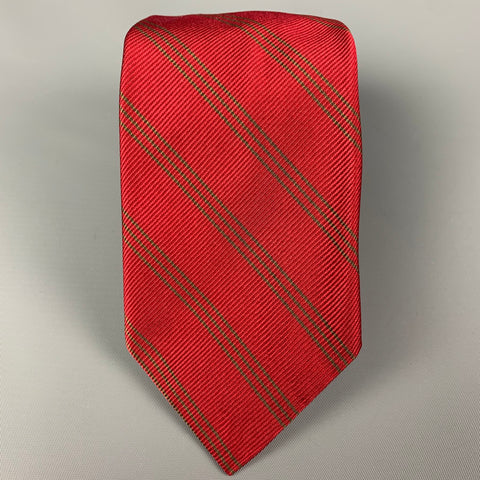 PAUL STUART Red Green Diagonal Stripe Twill Tie