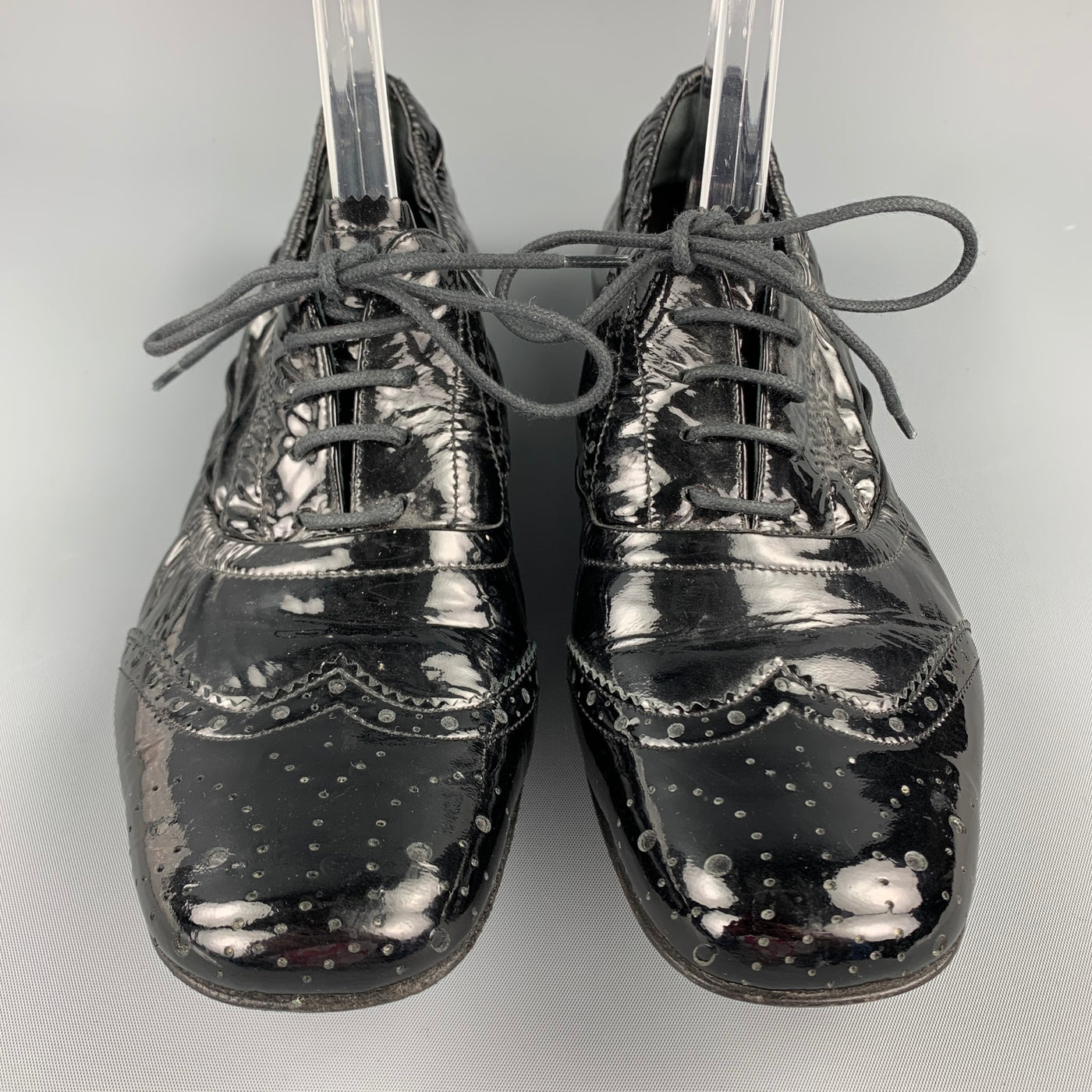 MIU MIU Size 7.5 Black Patent Perforated Leather Oxford Brogues