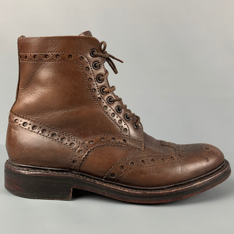 GRENSON Size 8.5 Brown Perforated Leather Lace Up Boots