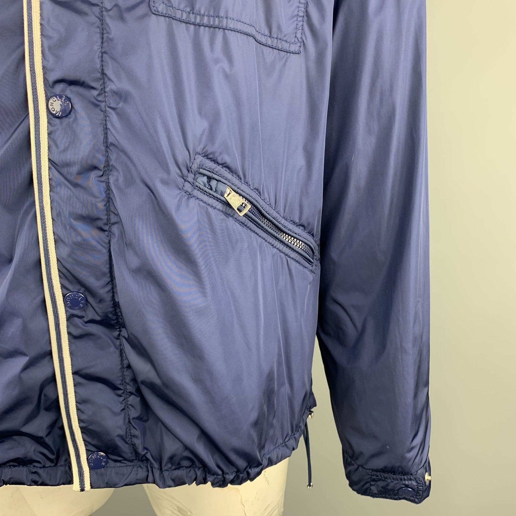 MONCLER Gustave Size XL Navy Solid Nylon Zip & Snaps Size