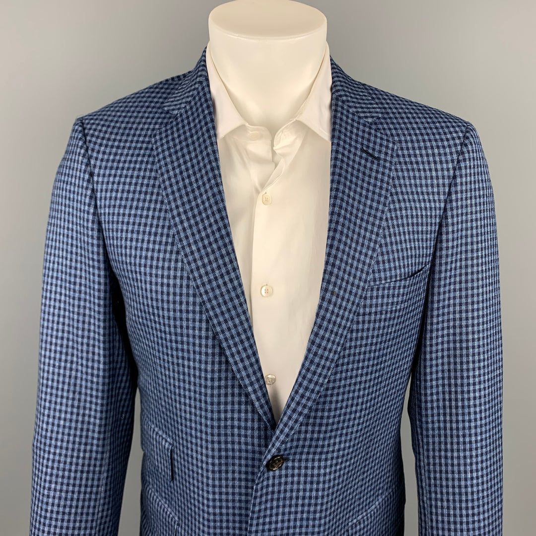 BRIONI Size 40 Navy & Blue Checkered Wool Notch Lapel Custom Sport Coat