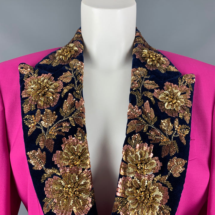 DOLCE & GABBANA Size 12 Pink Navy Gold Wool Beaded Peak Lapel Pants Suit