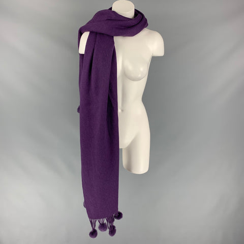 LA FIORENTINA Purple Cashmere Fur Pom Pom Scarf