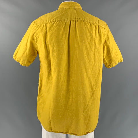 SCOTCH AND SODA Size XL Mustard Solid Linen Button Up Short Sleeve Shirt