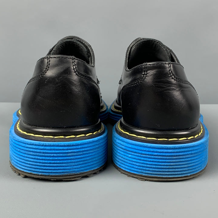 VIKTOR & ROLF Size 10 Black Blue Perforated Leather Wingtip Lace Up Shoes