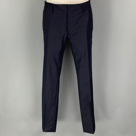 DSQUARED2 Size 36 Navy White Dots Wool Notch Lapel Suit