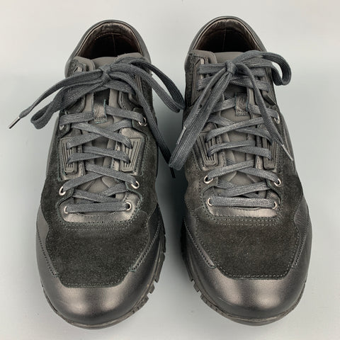 LANVIN Size 10 Black Mixed Materials Nylon Lace Up Sneakers