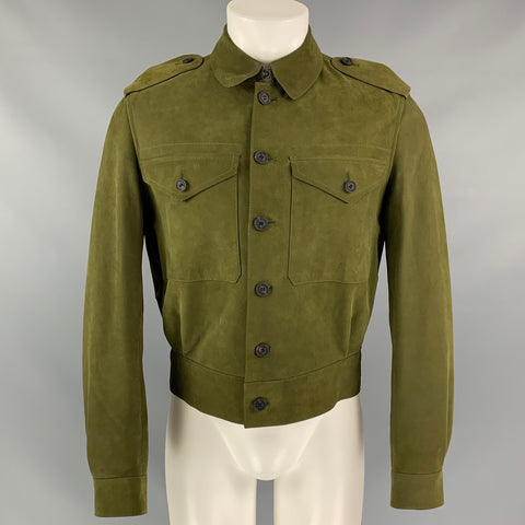 BURBERRY PRORSUM Spring 2015 Size 38 Green Suede Lightweight Jacket