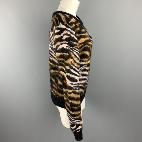 EQUIPMENT Size S Black & Tan Tiger Print Mohair Blend Sweater