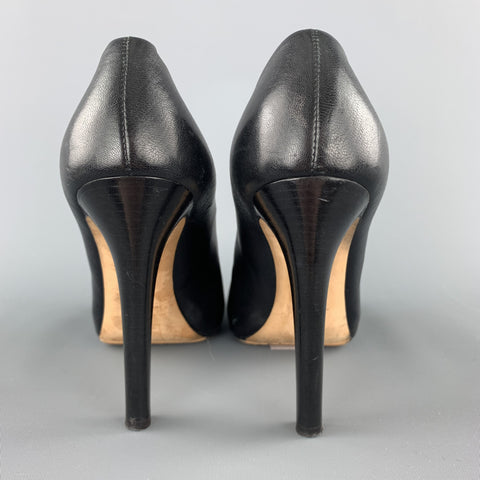GIUSEPPE ZANOTTI Size 7.5 Black Leather Peep Toe Cutout Pumps