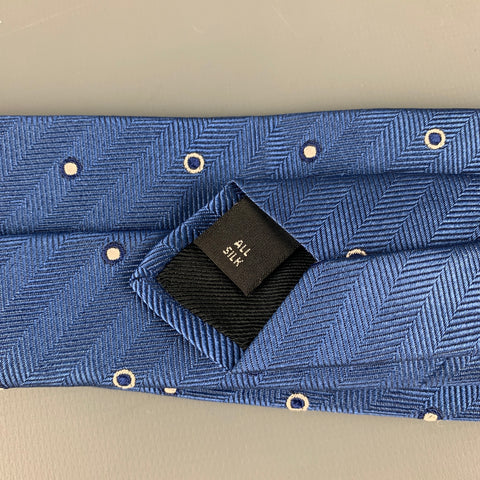 OXXFORD CLOTHES Blue White Dots Silk Tie