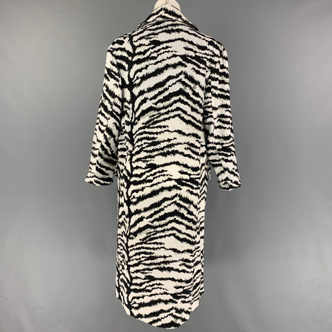 VICTOR ALFARO Taille XS Manteau ceinturé en polyester imprimé animal blanc noir
