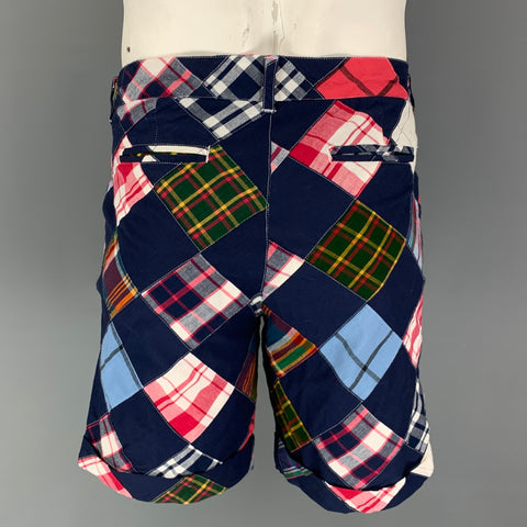 BAND OF OUTSIDERS Size 42 Navy Muliti-Color Patchwork Cotton Notch Lapel Suit