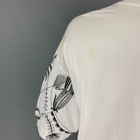 DRIES VAN NOTEN Size M White Black Embroidery Cotton Short Sleeve T-shirt