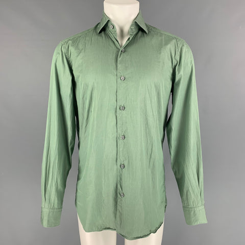 ERMENEGILDO ZEGNA Size M Green Solid Cotton Button Down Long Sleeve Shirt