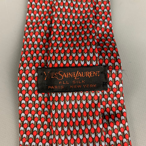 YVES SAINT LAURENT Cravate en soie imprimé rouge bleu