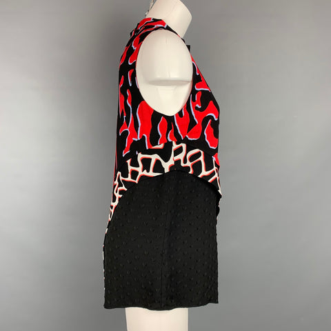 PROENZA SCHOULER Taille 2 Blouse asymétrique en viscose imprimée noire et rouge