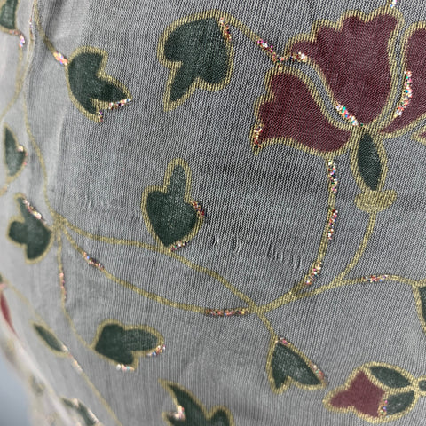 AGNÈS B. Taille 6 Jupe trapèze florale abstraite en soie gris vert et rouge