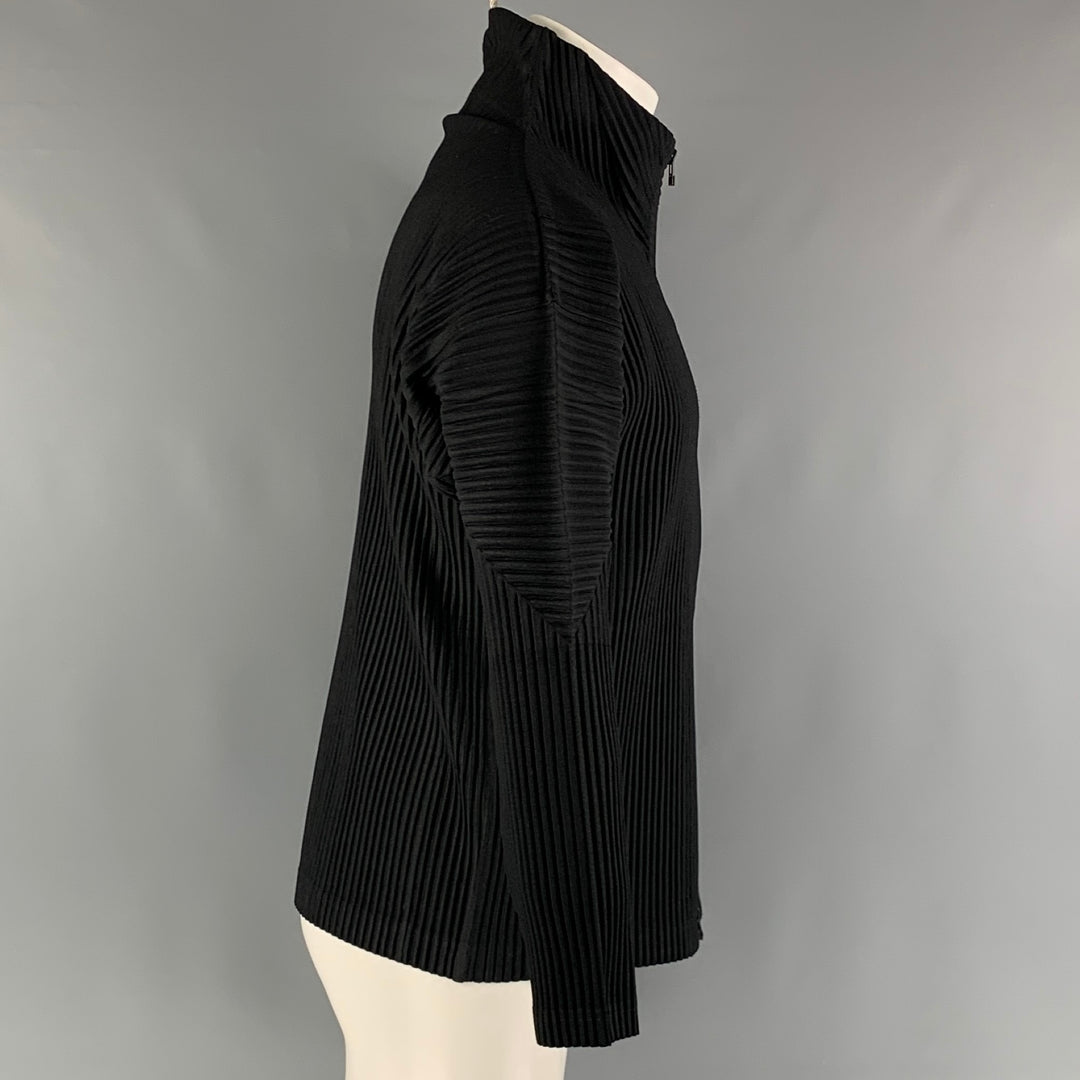 ISSEY MIYAKE Size S Black Pleated Polyester Zip Up Jacket