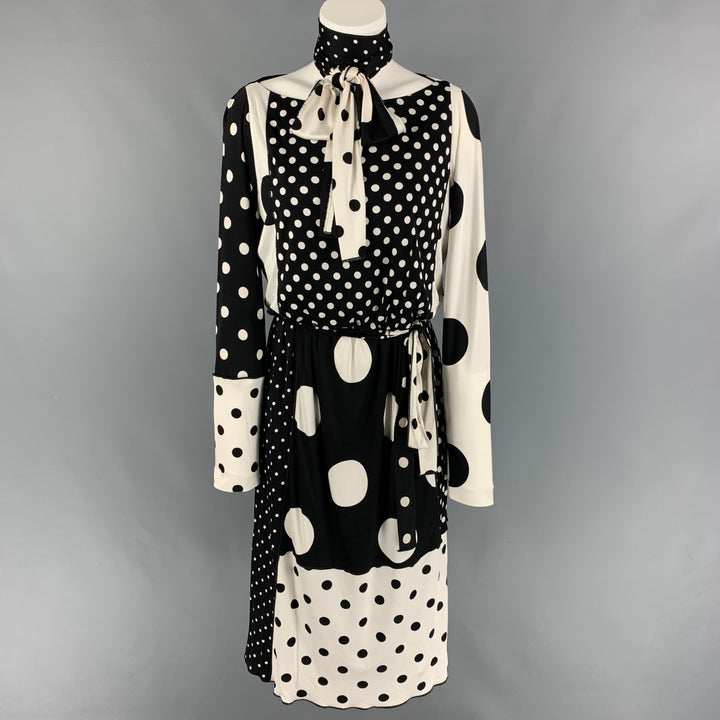 MARC JACOBS Size 4 Black White Rayon Silk Polka Dot Long Sleeve Dress