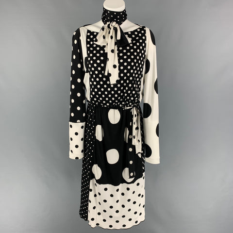 MARC JACOBS Talla 4 Vestido de manga larga con lunares de seda y rayón blanco y negro