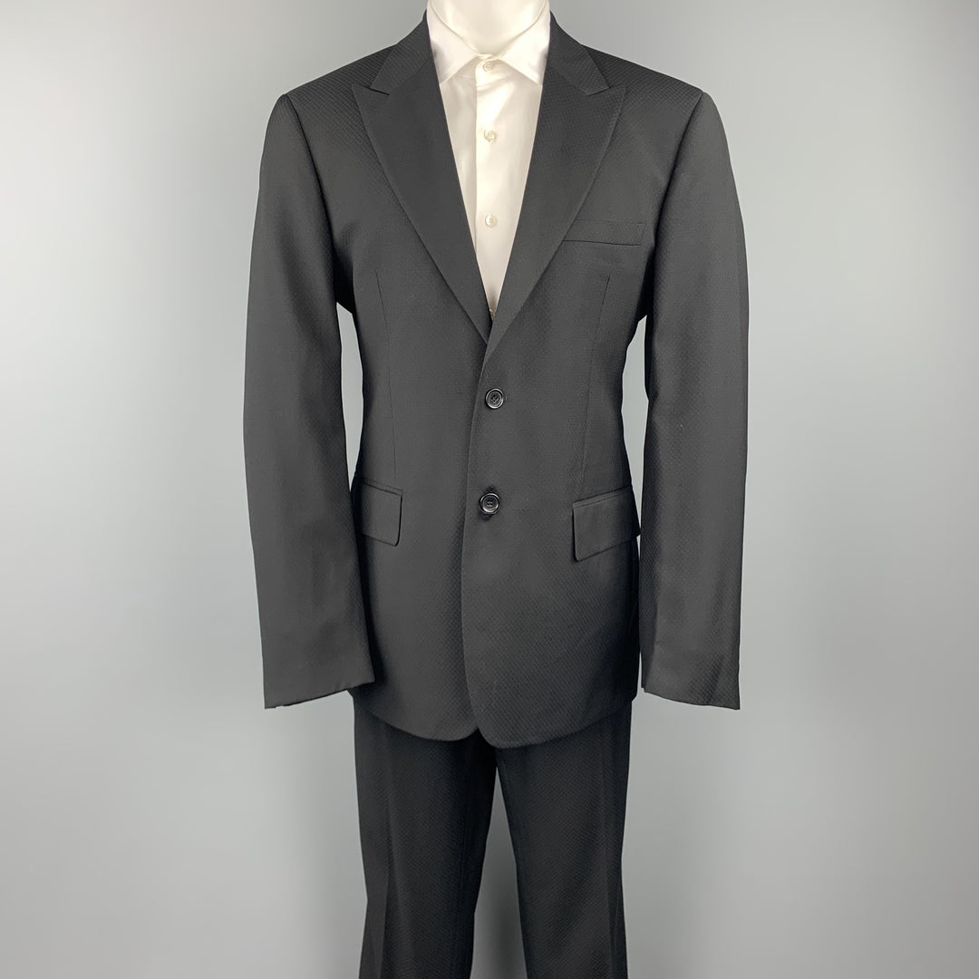 VERSUS by GIANNI VERSACE Size 38 Regular Black on Black Checkered Peak Lapel Suit