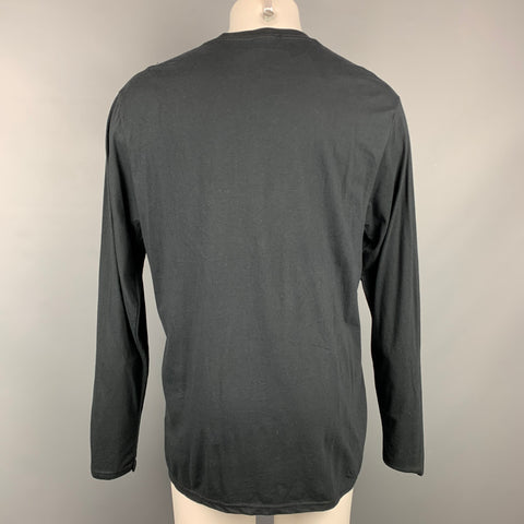 EVEREST ISLES Size L Black Applique Cotton Stitched Waved Photo T-shirt