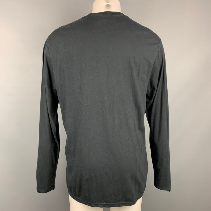 EVEREST ISLES Size L Black Applique Cotton Long Sleeve T-shirt